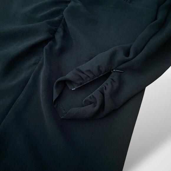 MNG by Mango Black Dress Women's Size M Short Ruched Long Sleeve Deep V Neck - Picture 9 of 12